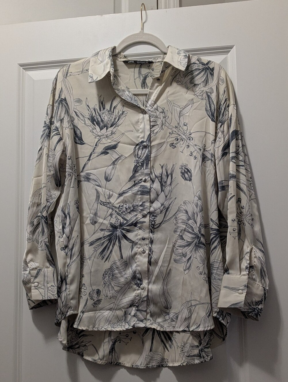 Zara Sheer White Button Down Blouse Sz Small